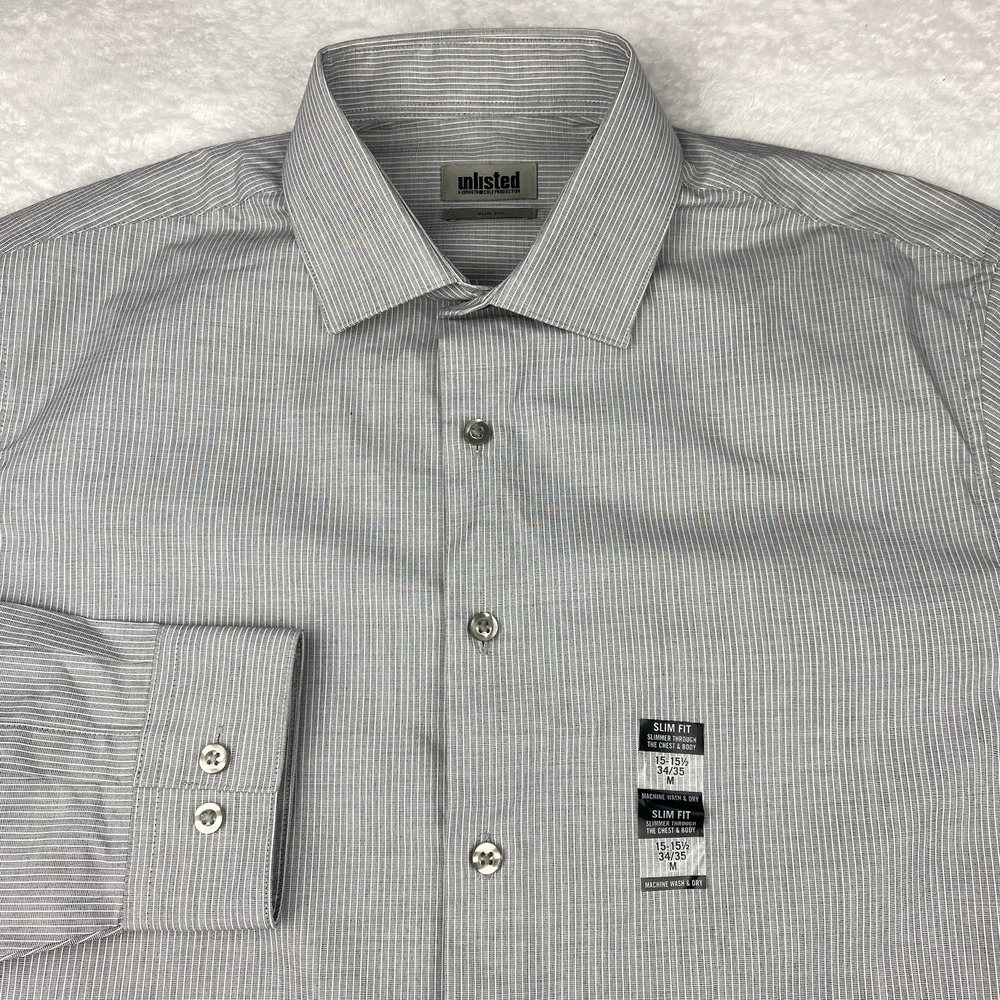 UNLISTED by Kenneth Cole Dress Shirt Men's 15.5-34/35 Gray Stripes Slim Fit NWT!